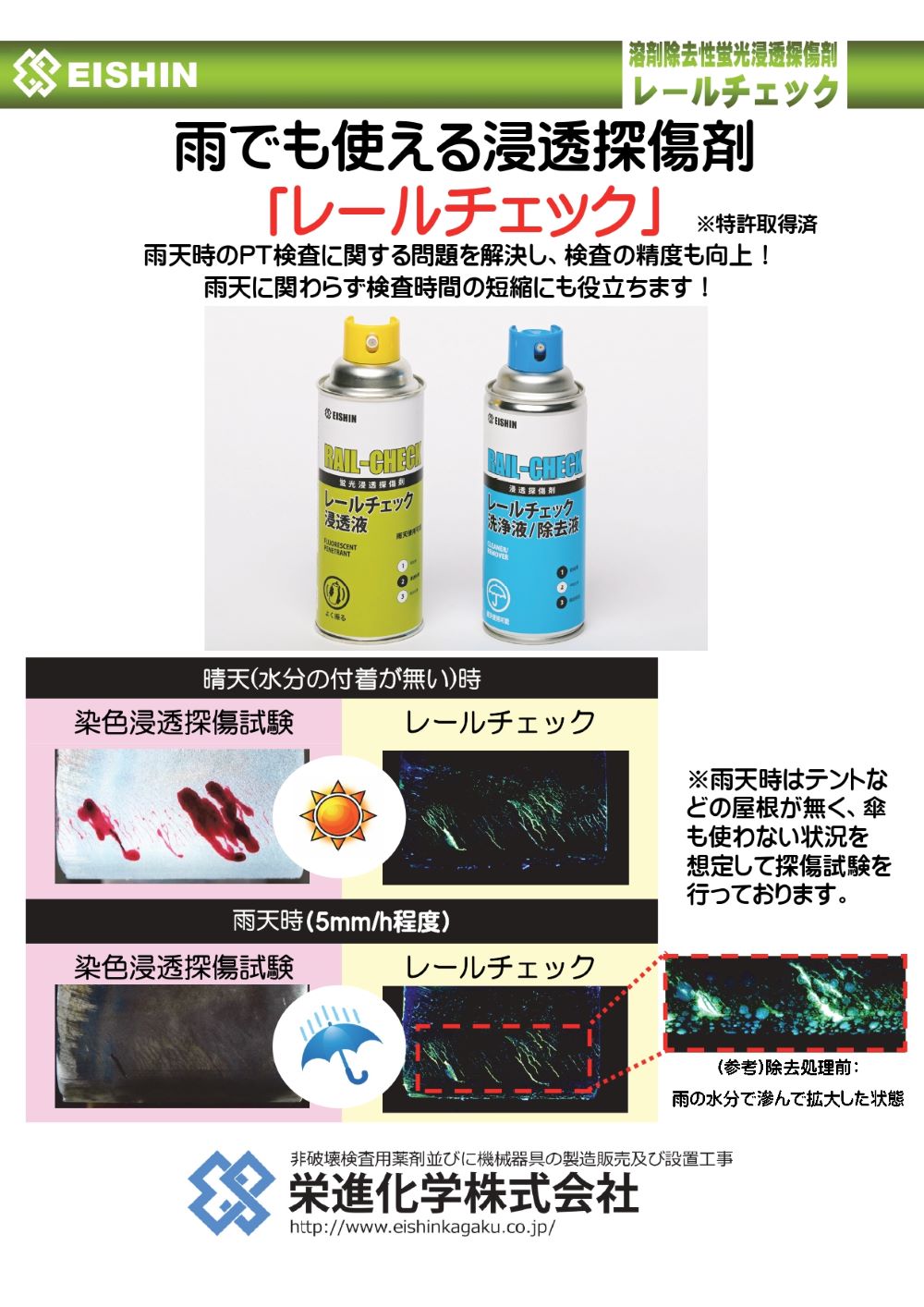 雨でも使える探傷剤
レールチェック